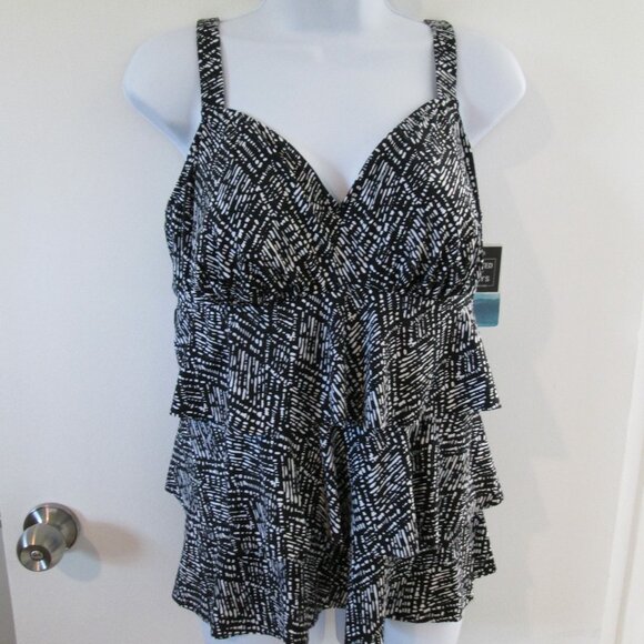 Swim Solutions Abstract Diamonds Triple Tier Tankini Swim Top NWT Sz 12 - Picture 5 of 10